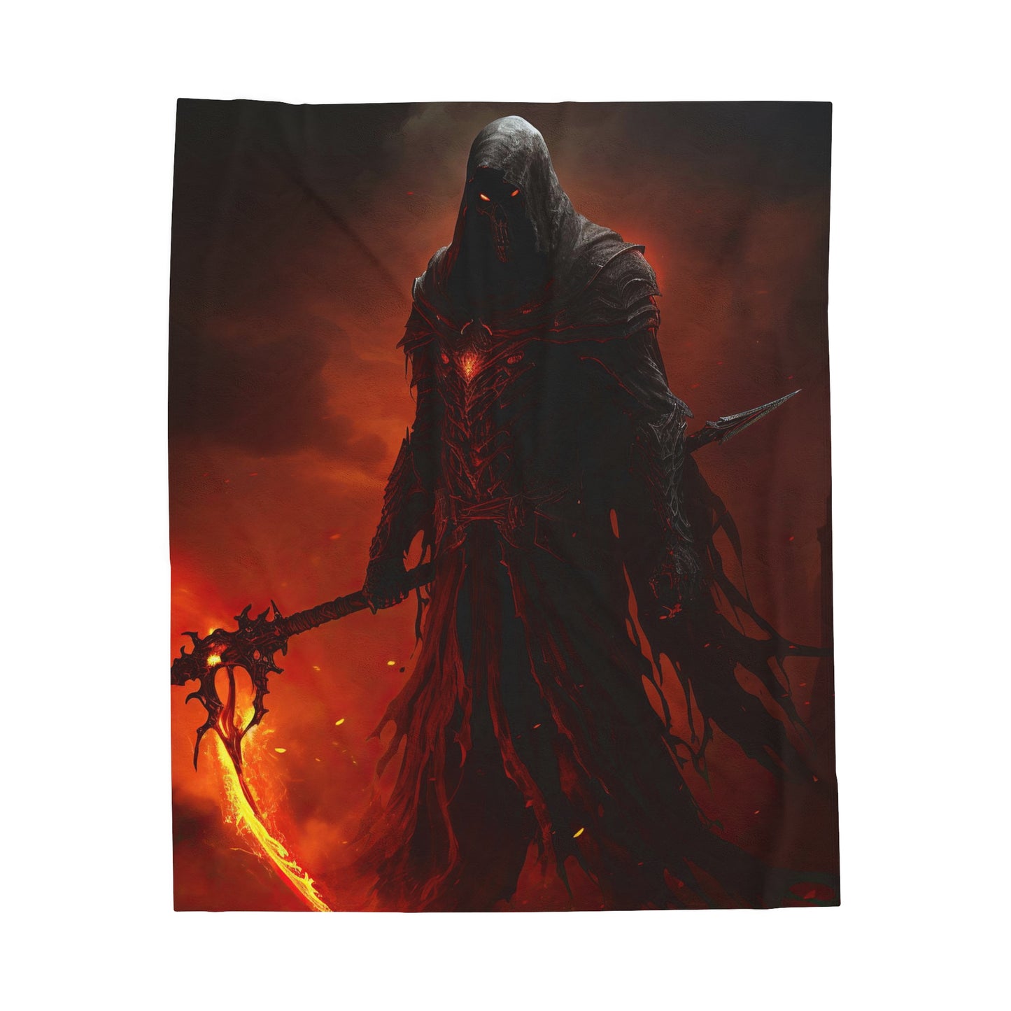 Grim Reaper Blanket - Grim Reaper with Flame Scythe - Fantasy Horror Plush - Gamer Gift for Him
