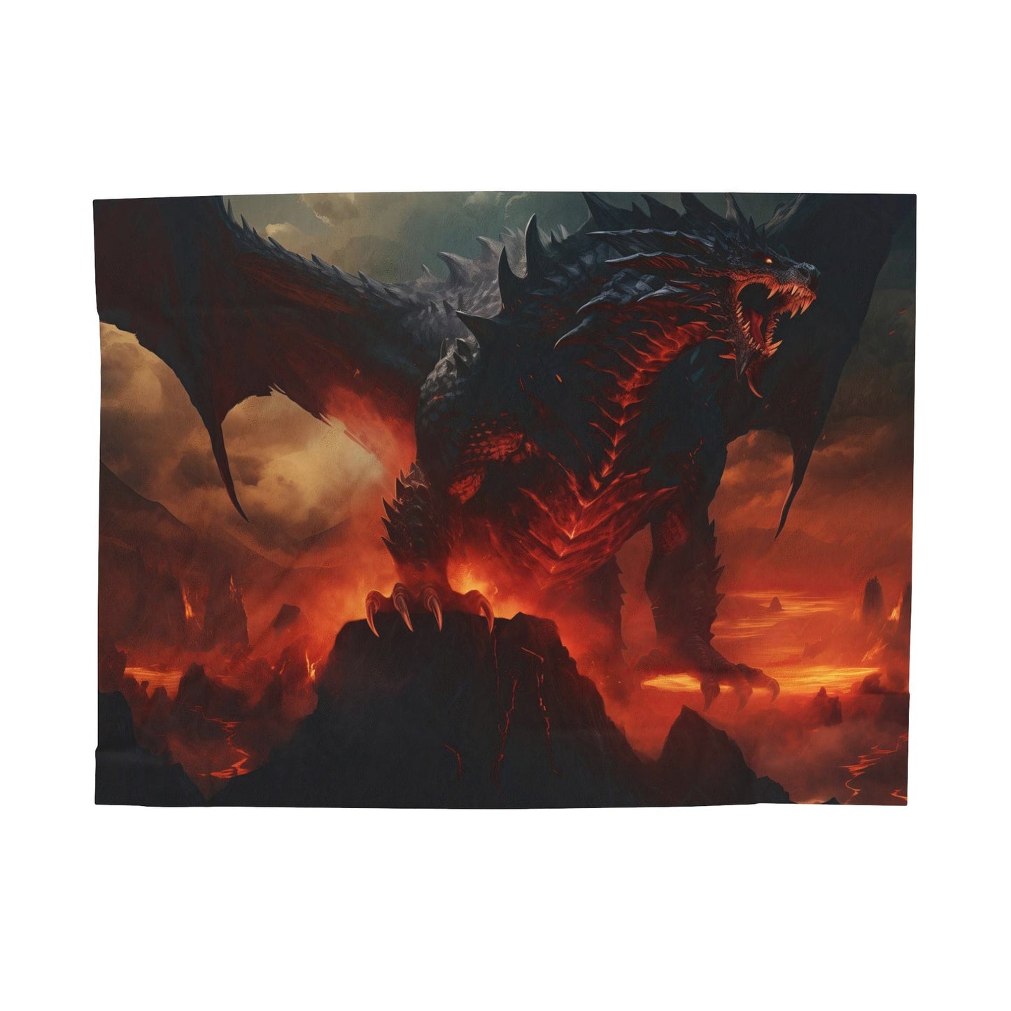 Couverture Dragon Noir - Couverture en Velours Dragon Volcanique Noir - Cadeau Geek Gamer