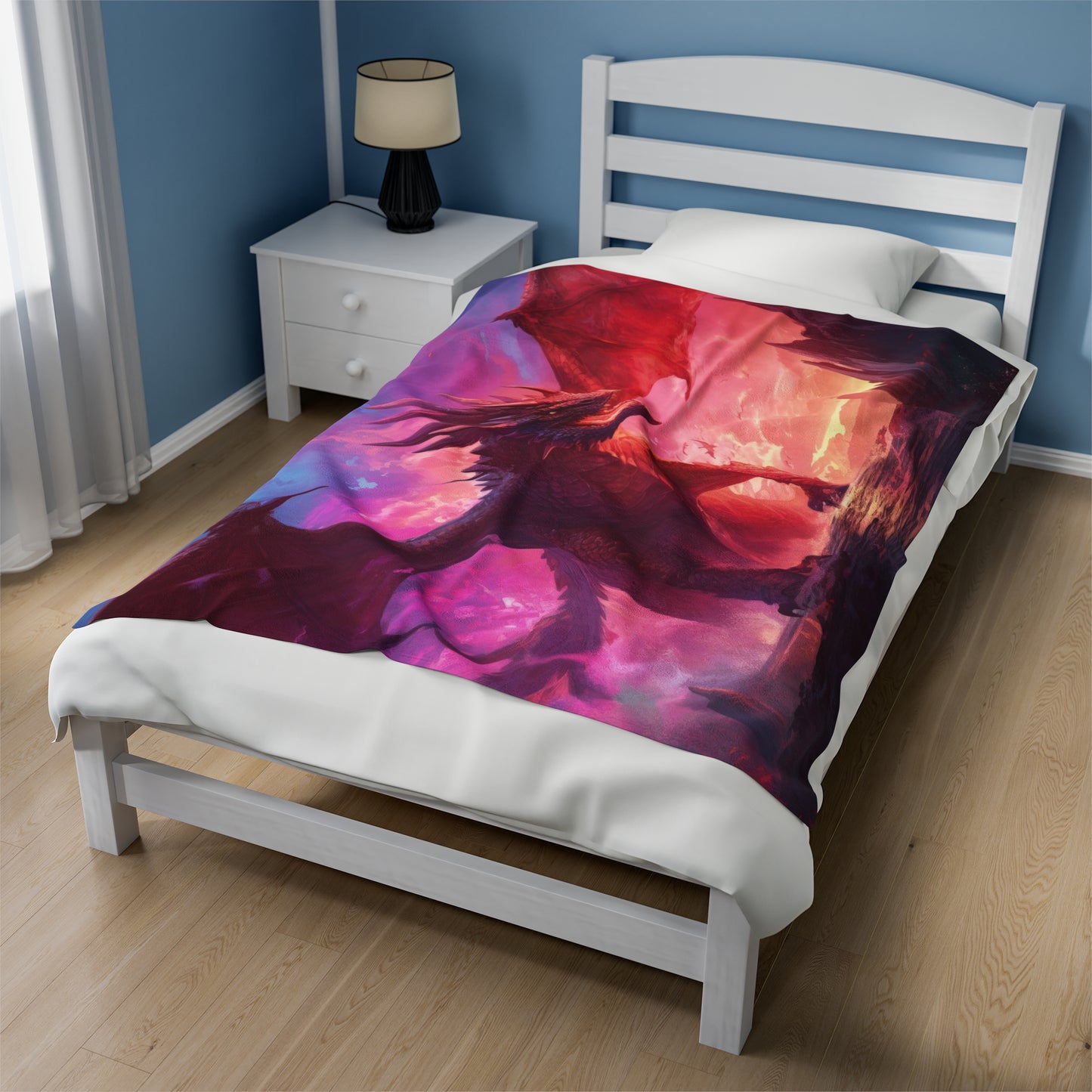 Red Dragon Blanket - Velveteen Plush Fantasy Blanket - Gift for Gamer Geek