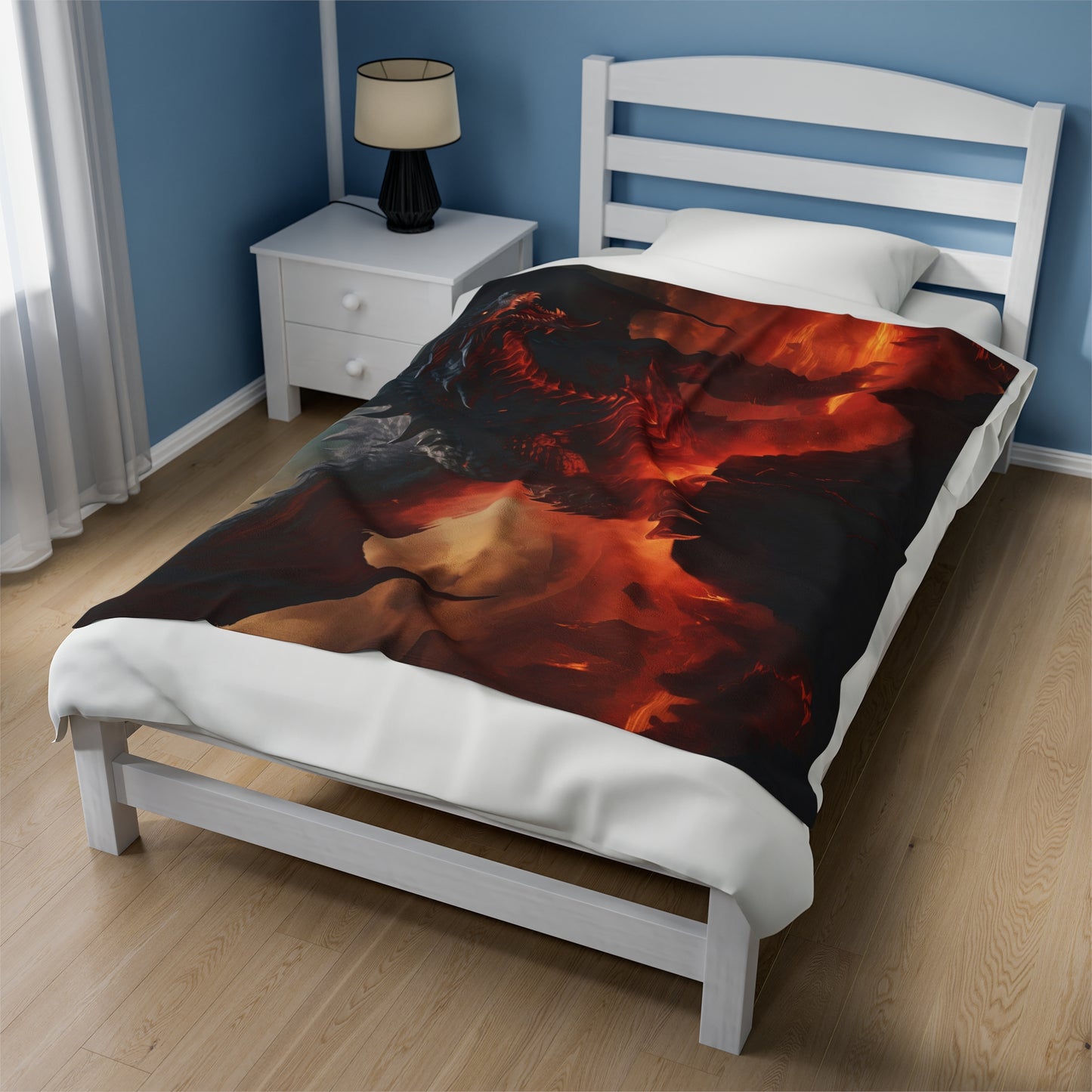 Couverture Dragon Noir - Couverture en Velours Dragon Volcanique Noir - Cadeau Geek Gamer