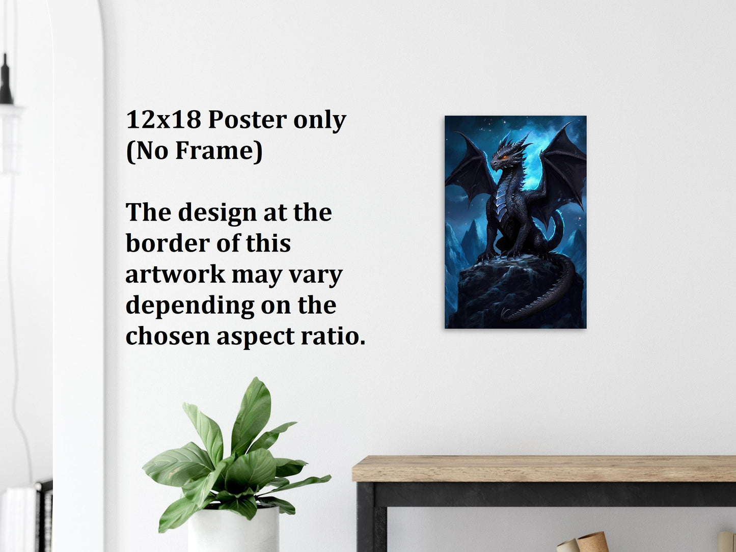 Décoration murale Dragon Noir, Poster Dragon Noir, Toile d'Art Fantastique, Cadeau pour Gamer
