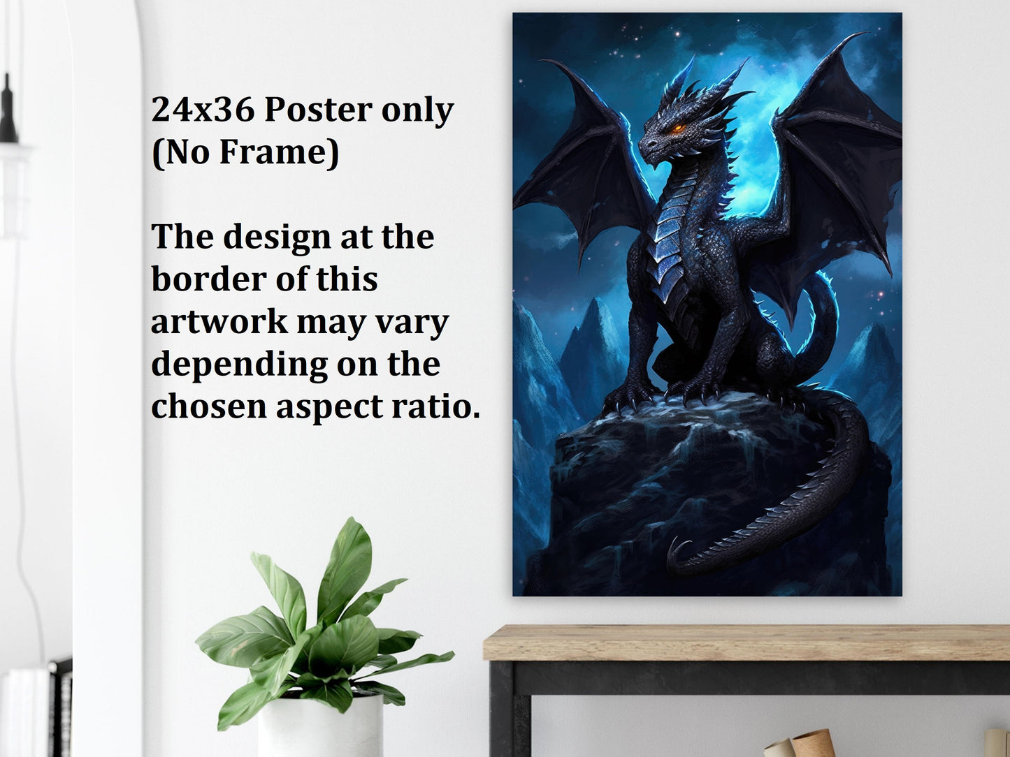 Décoration murale Dragon Noir, Poster Dragon Noir, Toile d'Art Fantastique, Cadeau pour Gamer