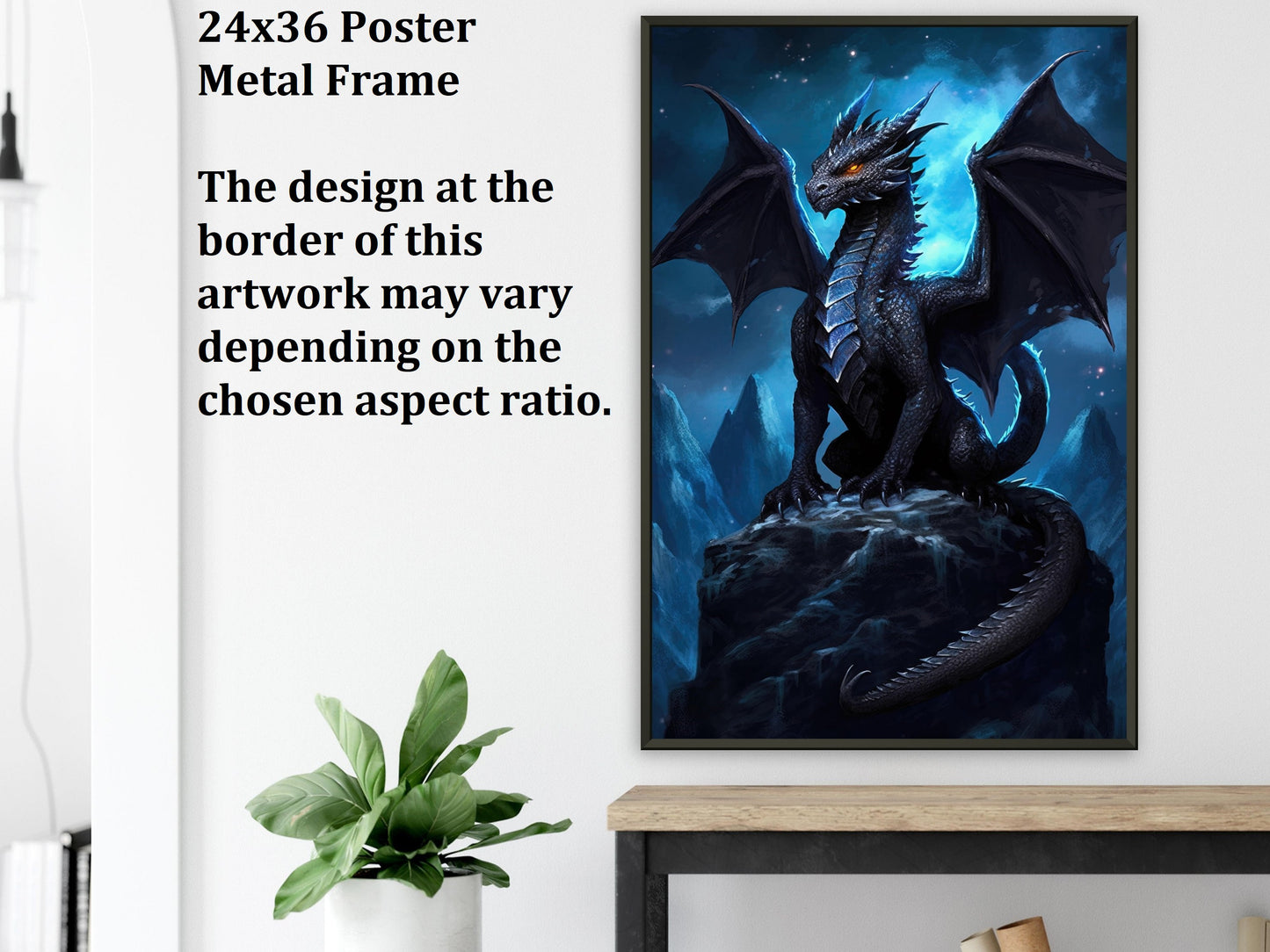Décoration murale Dragon Noir, Poster Dragon Noir, Toile d'Art Fantastique, Cadeau pour Gamer