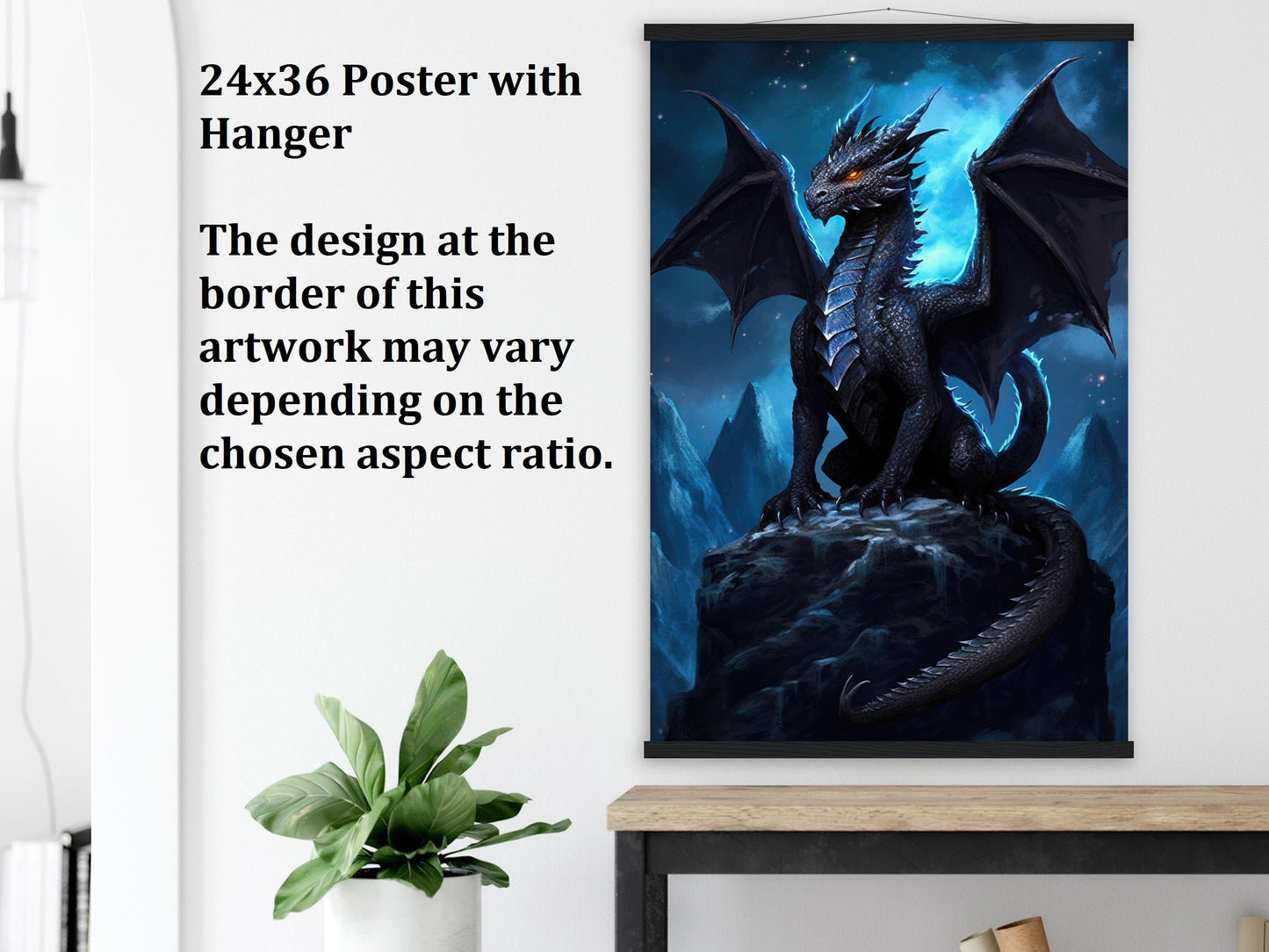 Décoration murale Dragon Noir, Poster Dragon Noir, Toile d'Art Fantastique, Cadeau pour Gamer