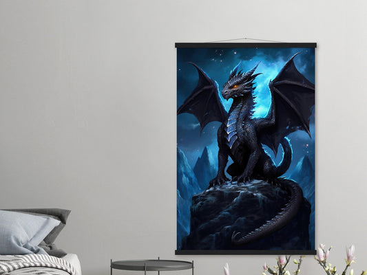 Décoration murale Dragon Noir, Poster Dragon Noir, Toile d'Art Fantastique, Cadeau pour Gamer