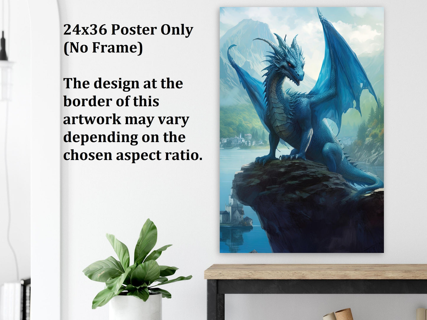Blue Dragon Wall Art, Blue Dragon Poster, Fantasy Art Canvas Gift for Gamer - Poster, Canvas, Framed Art, Hanger option