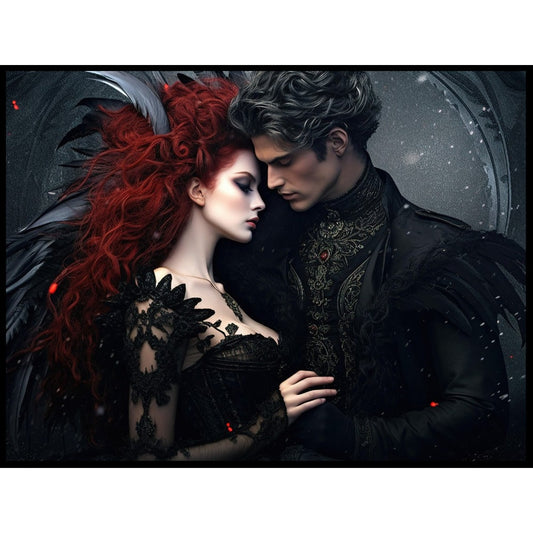 Gothic Romance Wall Art, Victorian Couple Poster, Fantasy Art Canvas Gift for Goth