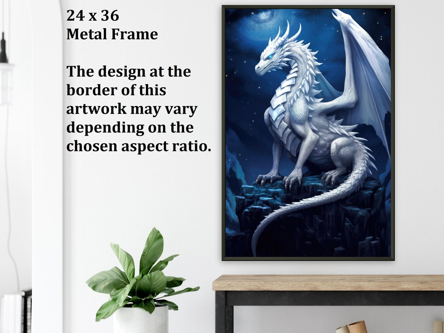 White Dragon Wall Art, White Dragon Poster, Fantasy Art Canvas Gift for Gamer