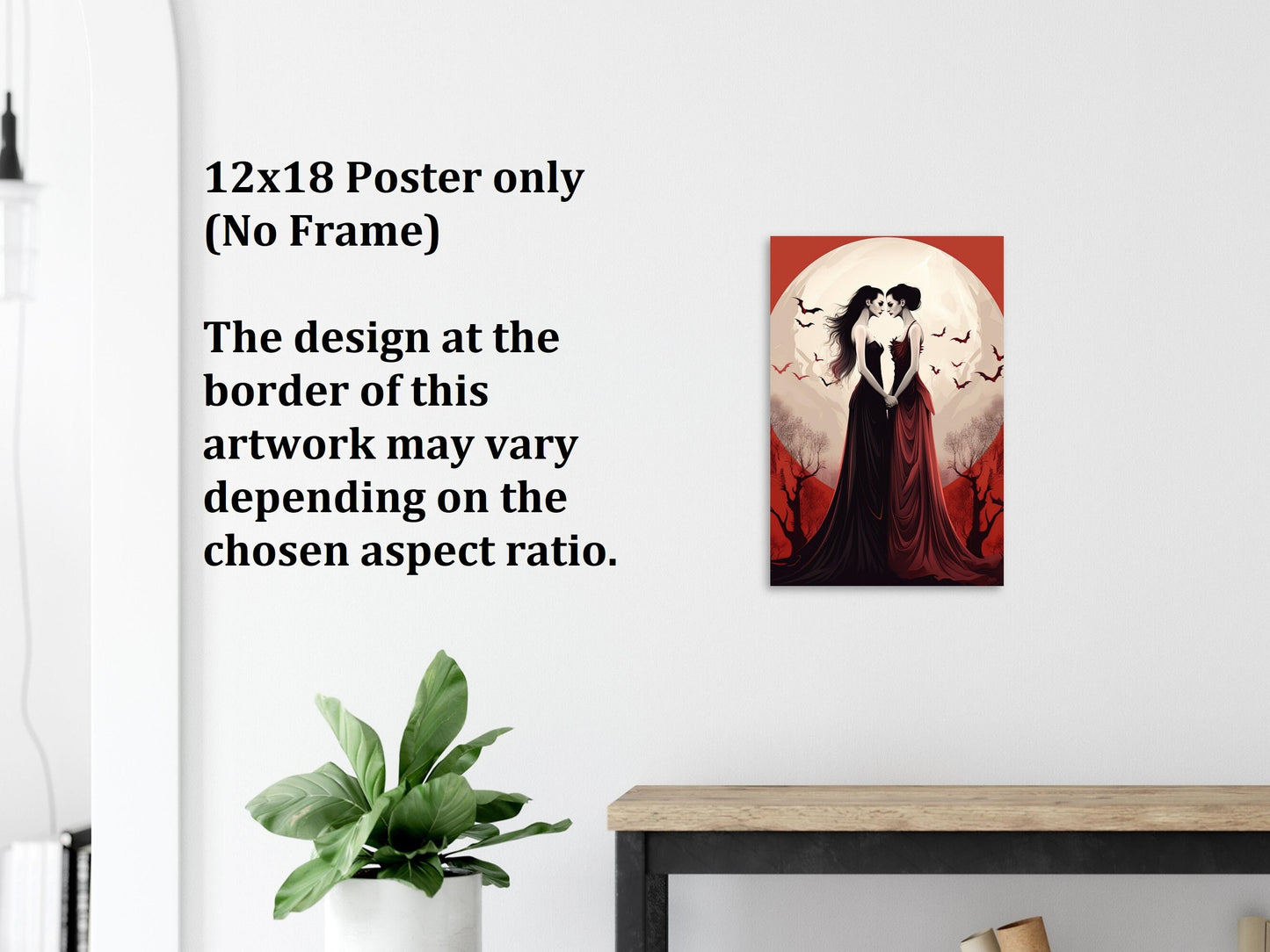 Lesbian Vampires Lovers Wall Art, Vampire Poster, Fantasy Art Canvas Gift for Lesbian
