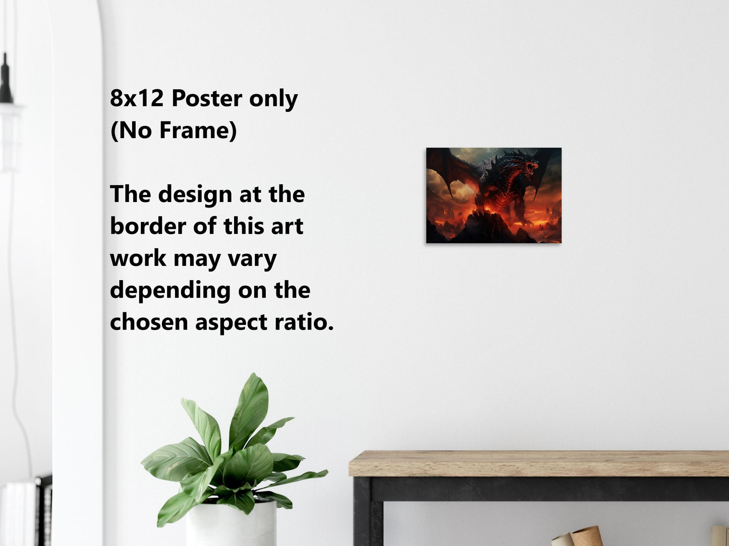 Décoration murale Dragon Noir - Affiche Dragon Volcanique Noir - Toile Fantastique - Prête à accrocher - Cadeau pour Gamer