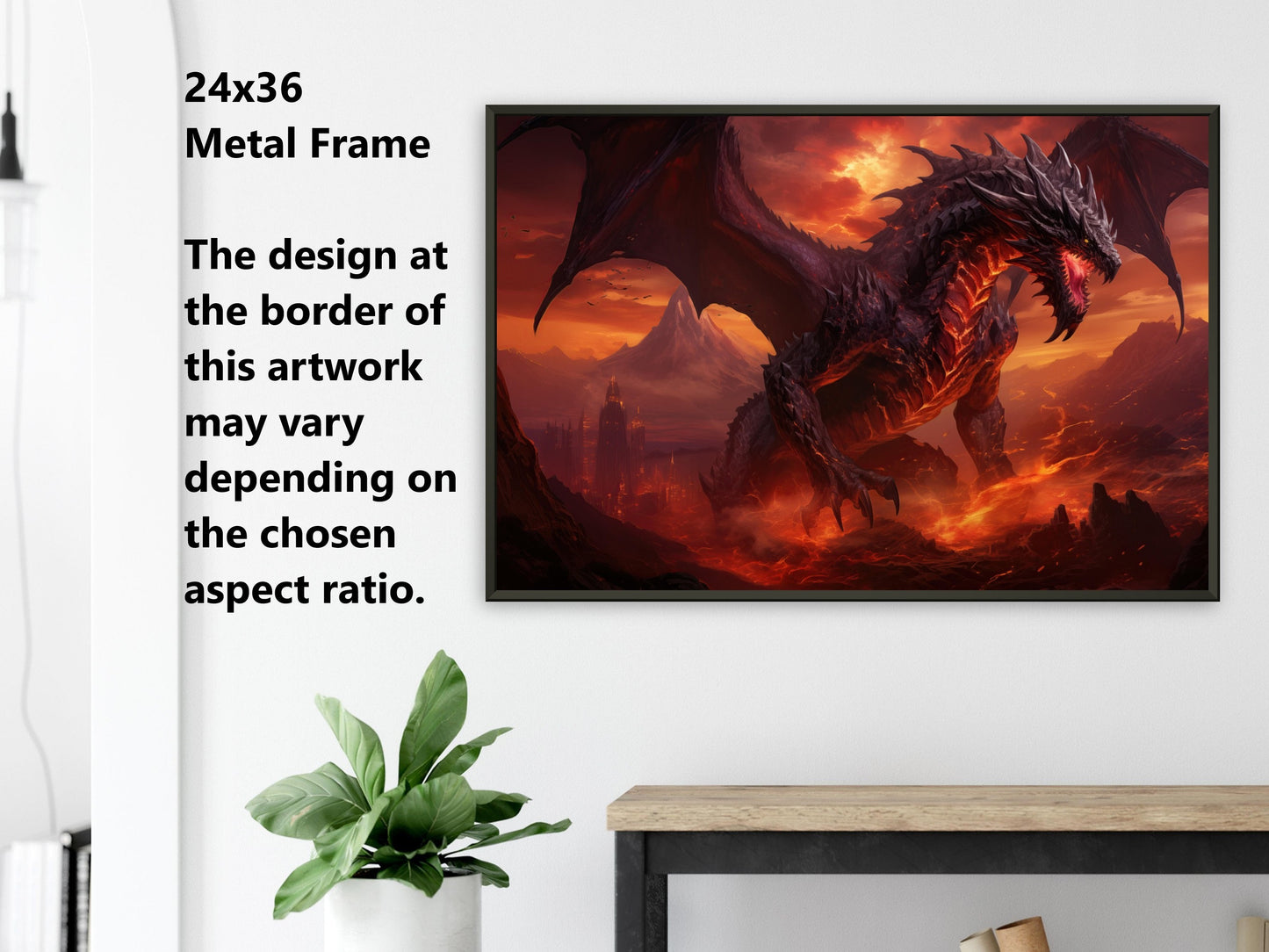 Décoration murale Dragon Noir - Affiche Dragon Noir des Flammes Infernales - Toile Fantastique - Cadeau pour petit ami gamer