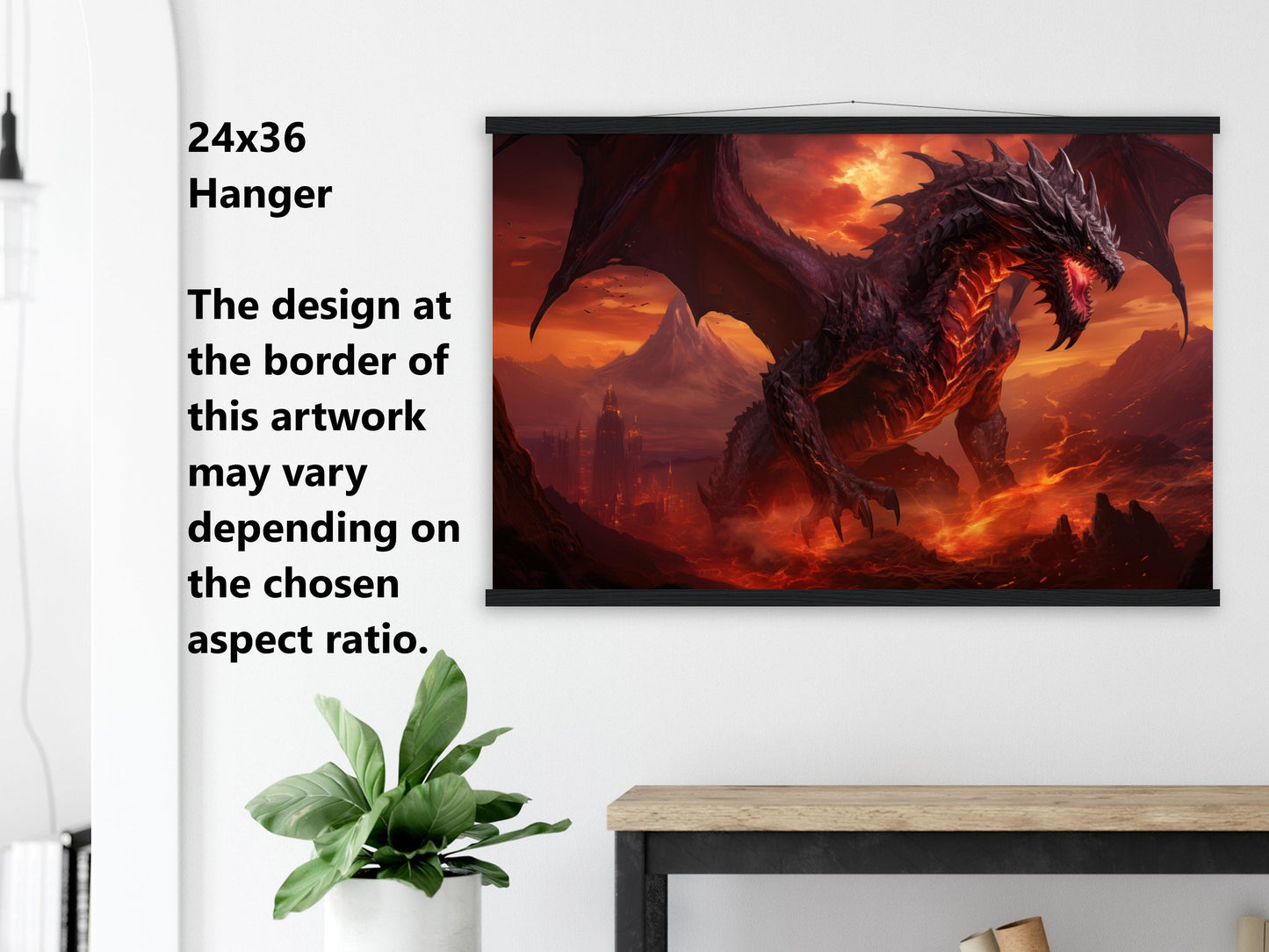 Décoration murale Dragon Noir - Affiche Dragon Noir des Flammes Infernales - Toile Fantastique - Cadeau pour petit ami gamer