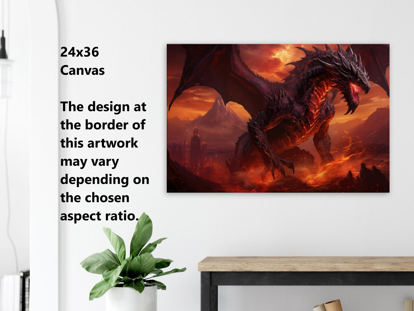 Décoration murale Dragon Noir - Affiche Dragon Noir des Flammes Infernales - Toile Fantastique - Cadeau pour petit ami gamer