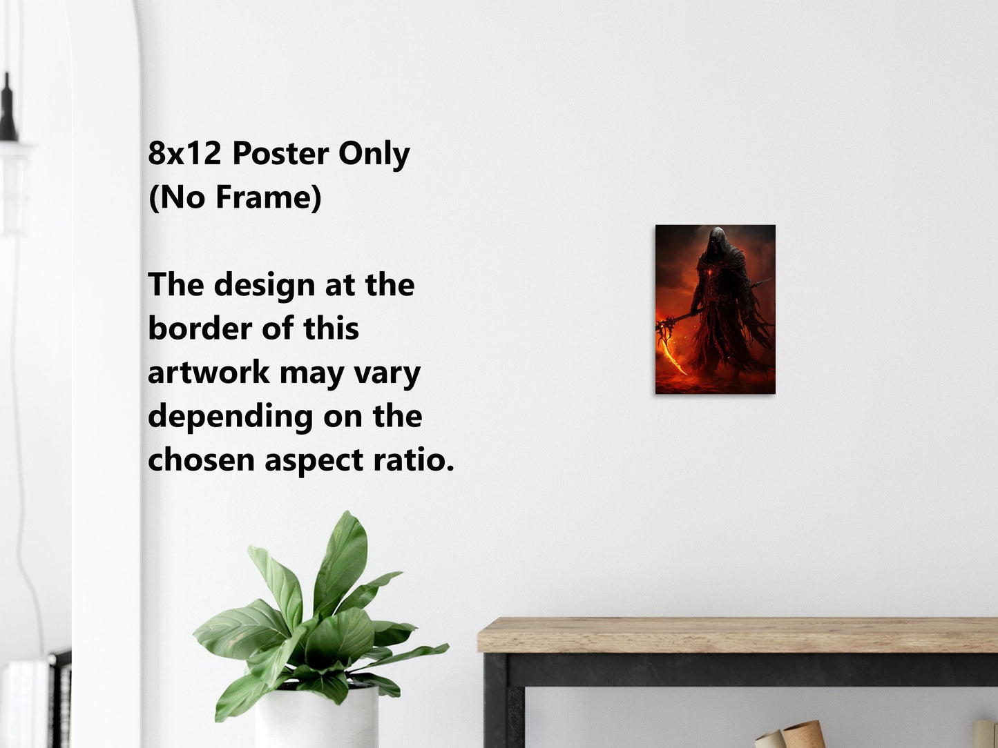 Grim Reaper Art - Warrior Grim Reaper Poster - Flame Scythe - Dark Fantasy Art - Horror Canvas Art - Gift for Gamer