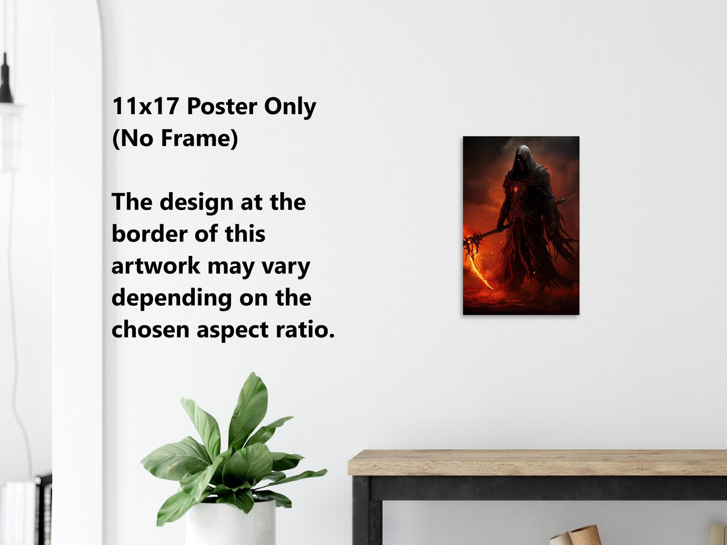 Grim Reaper Art - Warrior Grim Reaper Poster - Flame Scythe - Dark Fantasy Art - Horror Canvas Art - Gift for Gamer