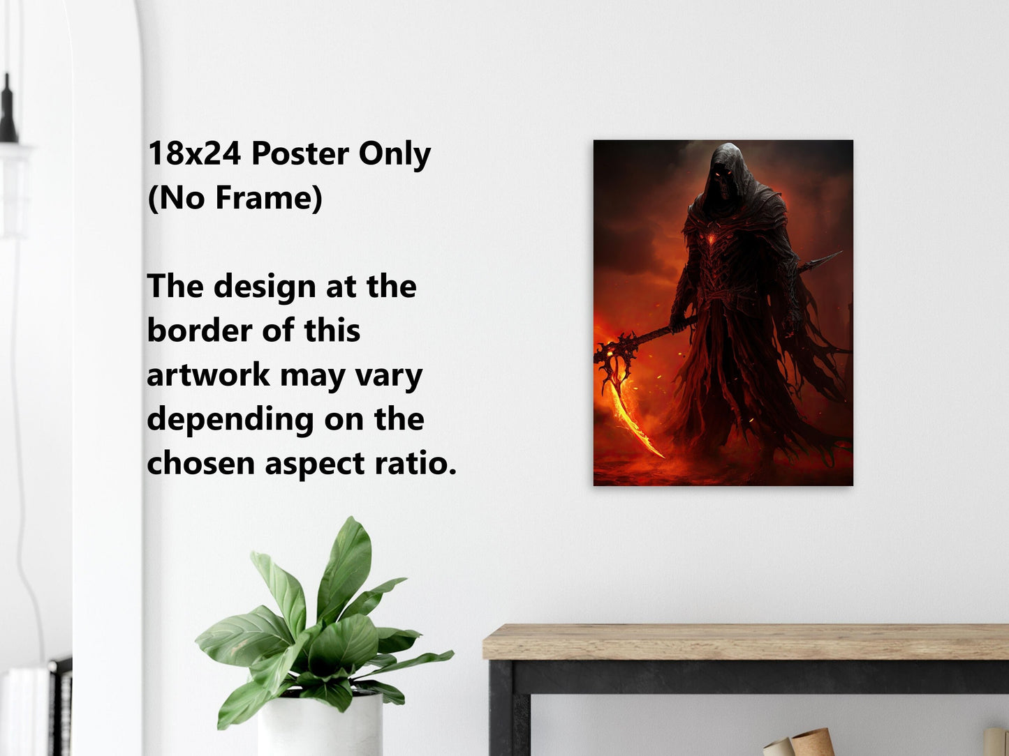 Grim Reaper Art - Warrior Grim Reaper Poster - Flame Scythe - Dark Fantasy Art - Horror Canvas Art - Gift for Gamer