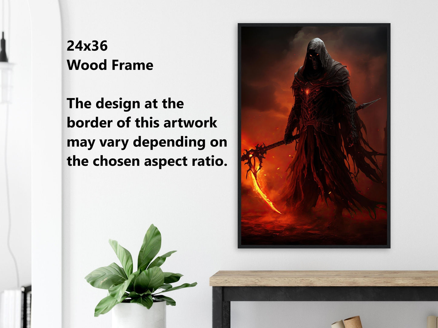 Grim Reaper Art - Warrior Grim Reaper Poster - Flame Scythe - Dark Fantasy Art - Horror Canvas Art - Gift for Gamer