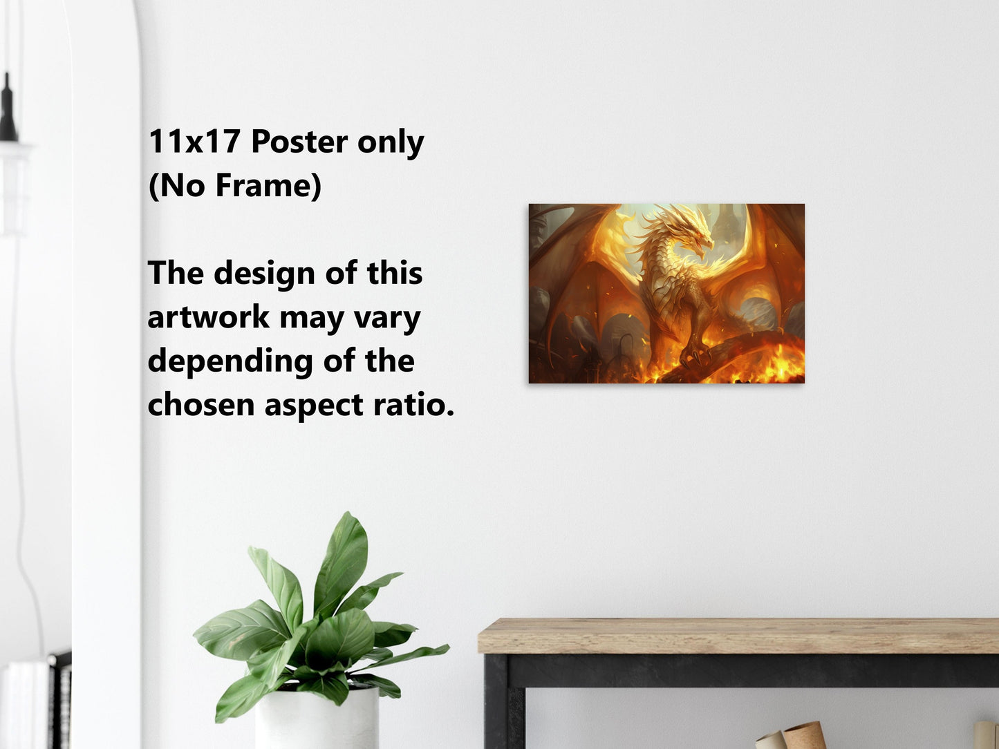 Gold Dragon Wall Art - Dragon of Light Poster - Fantasy Art Canvas - Gift for Gamer