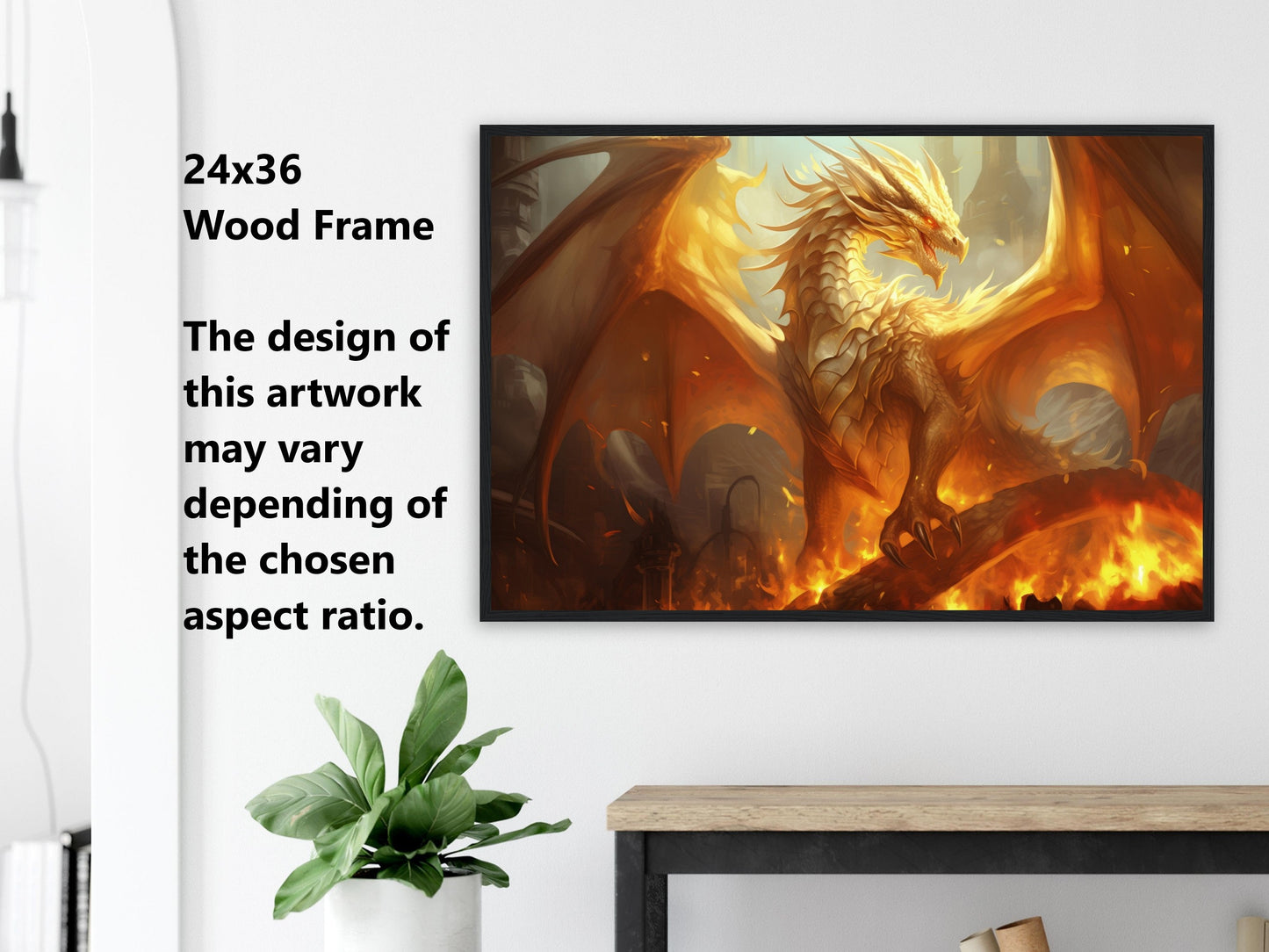 Gold Dragon Wall Art - Dragon of Light Poster - Fantasy Art Canvas - Gift for Gamer