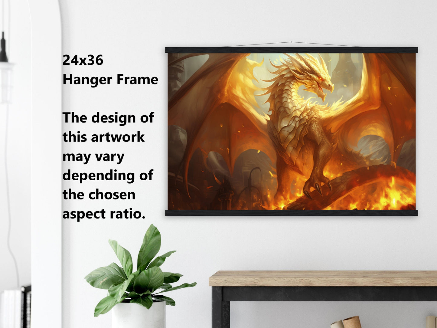Gold Dragon Wall Art - Dragon of Light Poster - Fantasy Art Canvas - Gift for Gamer
