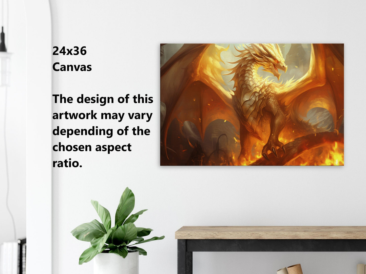 Gold Dragon Wall Art - Dragon of Light Poster - Fantasy Art Canvas - Gift for Gamer