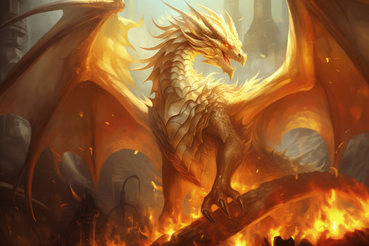 Gold Dragon Wall Art - Dragon of Light Poster - Fantasy Art Canvas - Gift for Gamer