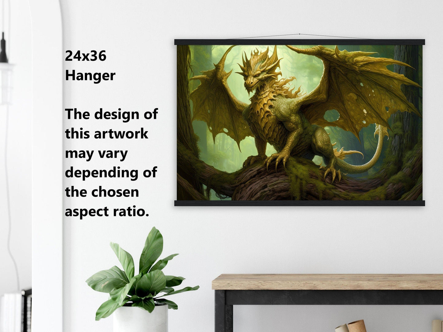 Green Dragon Wall Art - Green Nature Dragon Poster - Guardian of the Wild - Fantasy Art Canvas - Gift for Gamer