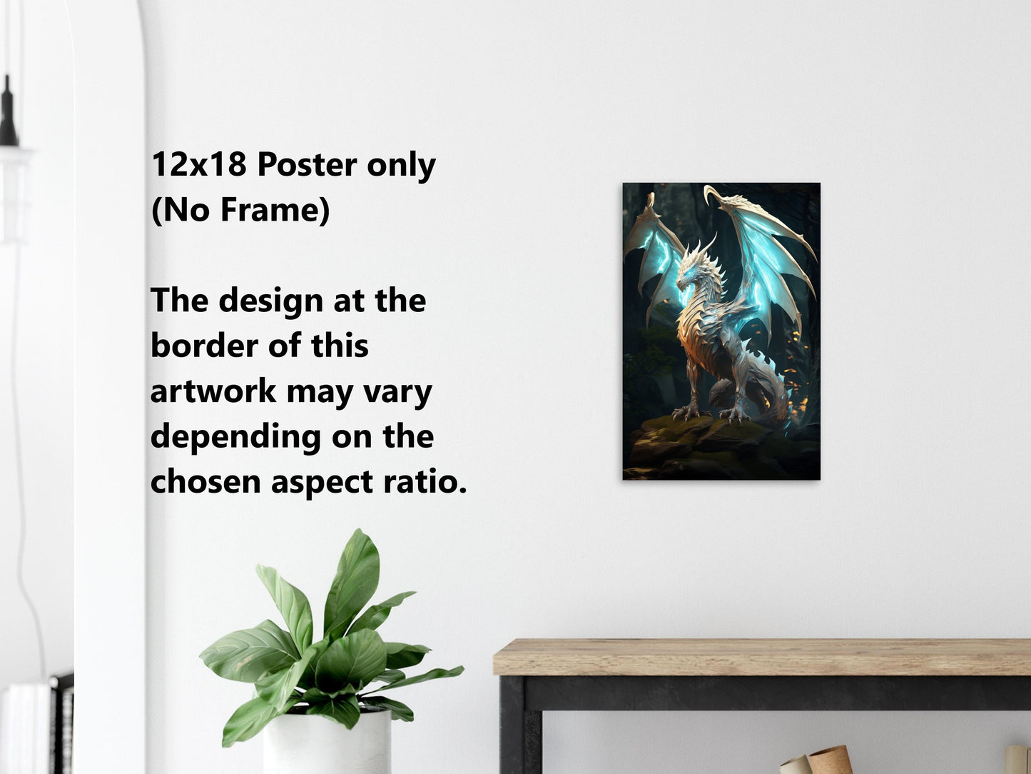 White Dragon Wall Art, Holy White Dragon Poster, Fantasy Art Canvas Gift for Gamer