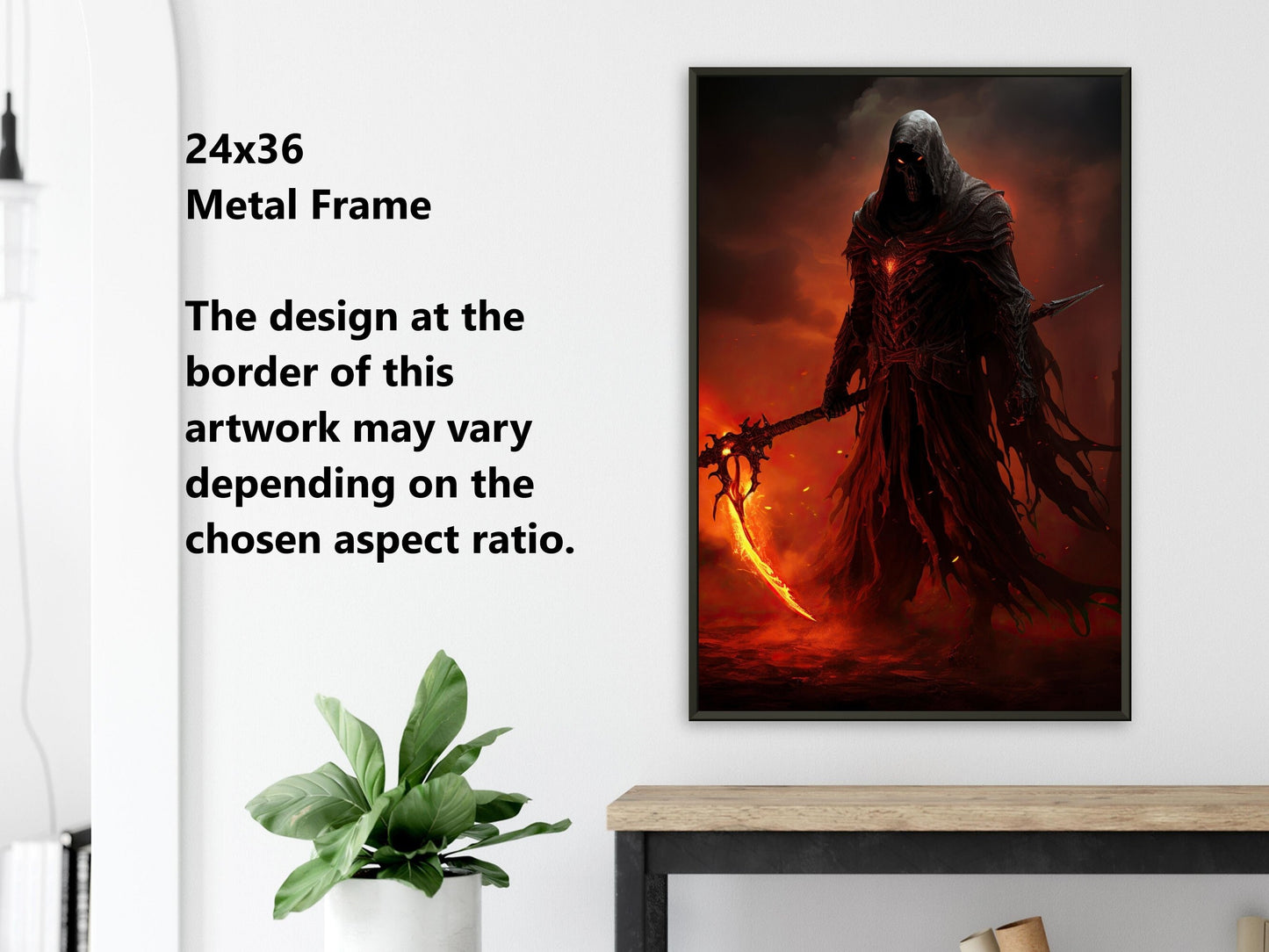 Grim Reaper Art - Warrior Grim Reaper Poster - Flame Scythe - Dark Fantasy Art - Horror Canvas Art - Gift for Gamer
