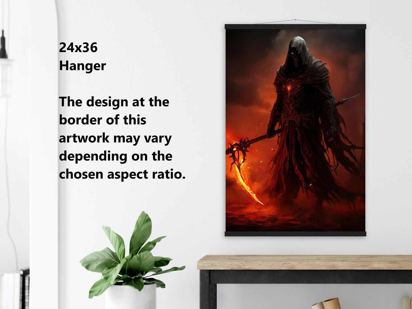 Grim Reaper Art - Warrior Grim Reaper Poster - Flame Scythe - Dark Fantasy Art - Horror Canvas Art - Gift for Gamer
