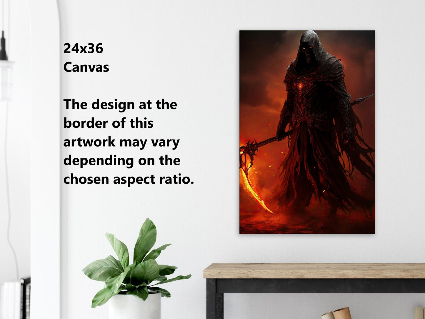 Grim Reaper Art - Warrior Grim Reaper Poster - Flame Scythe - Dark Fantasy Art - Horror Canvas Art - Gift for Gamer