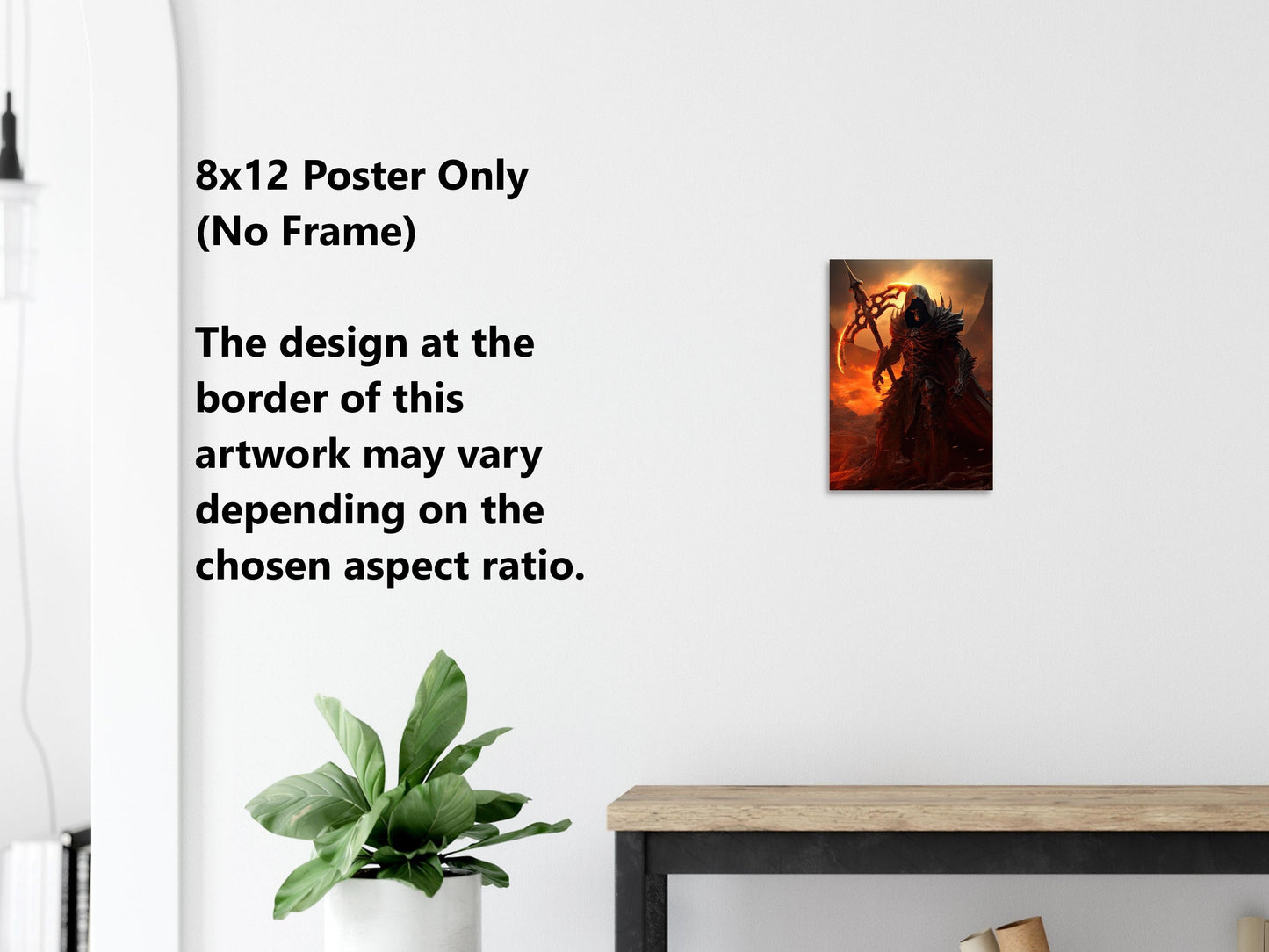 Décoration murale Faucheuse - Affiche Faucheuse avec faux enflammée - Impression d'horreur sombre - Toile fantastique - Cadeau pour joueur
