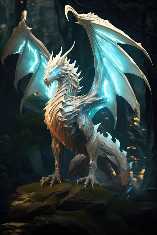White Dragon Wall Art, Holy White Dragon Poster, Fantasy Art Canvas Gift for Gamer