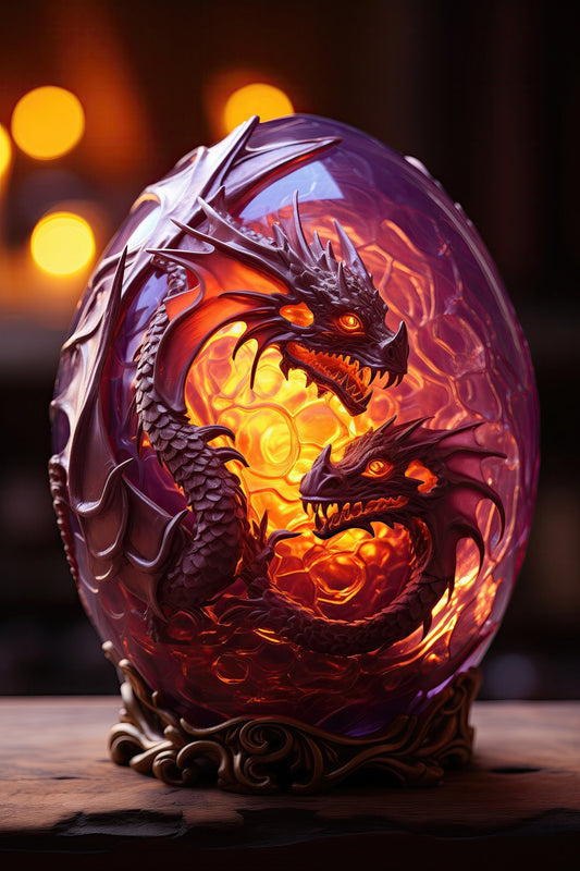 Décoration murale Œuf de dragon - Affiche Œuf de dragon violet translucide - Toile fantastique - Cadeau pour gamer