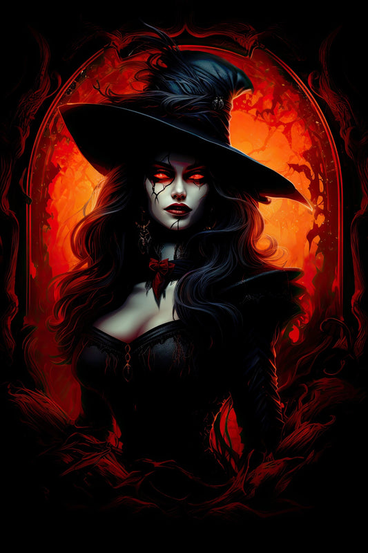 Vampire Wall Art - Witch Vampire Poster - Fantasy Art Canvas - Halloween Witchcraft Gift