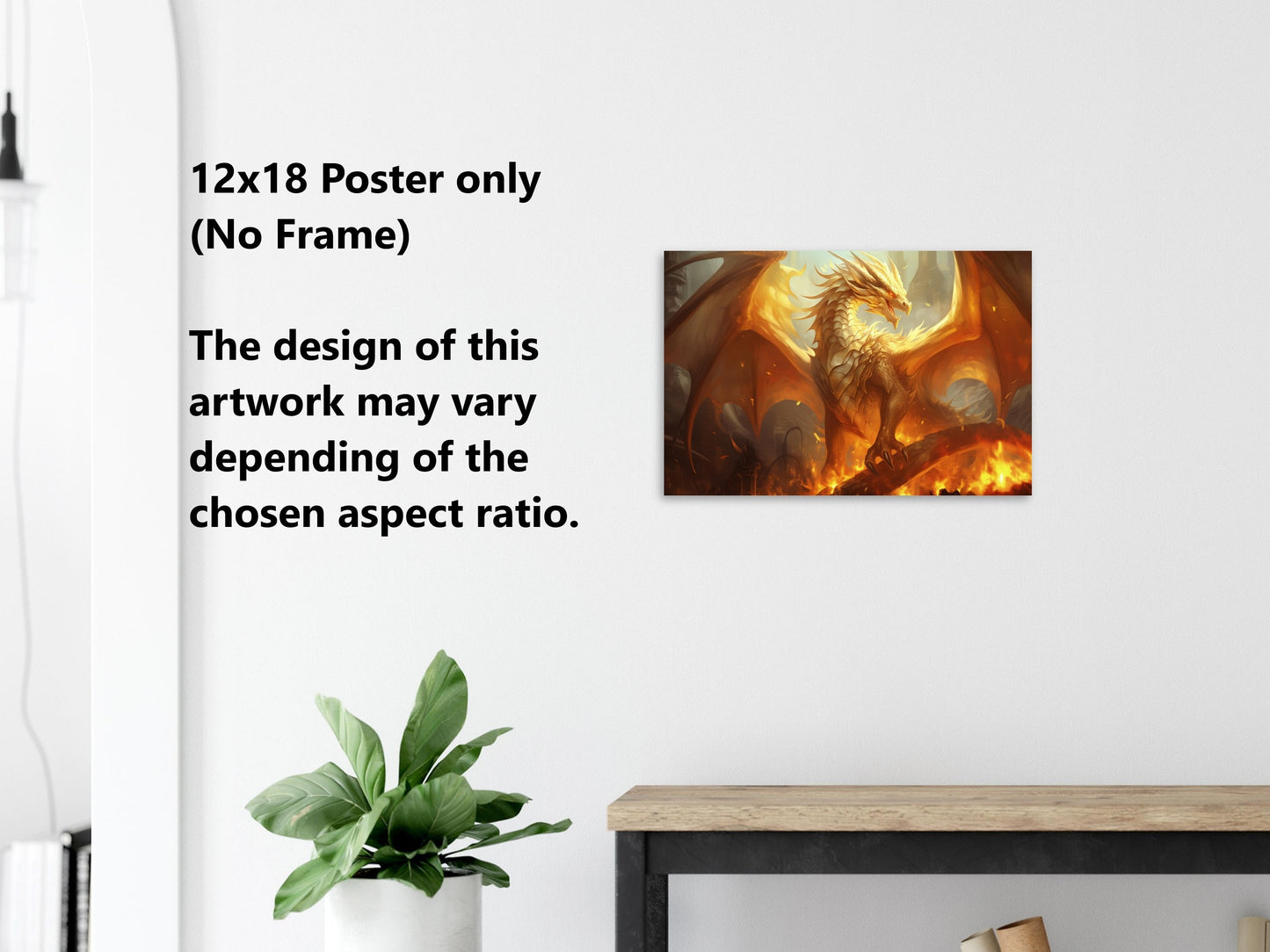 Gold Dragon Wall Art - Dragon of Light Poster - Fantasy Art Canvas - Gift for Gamer