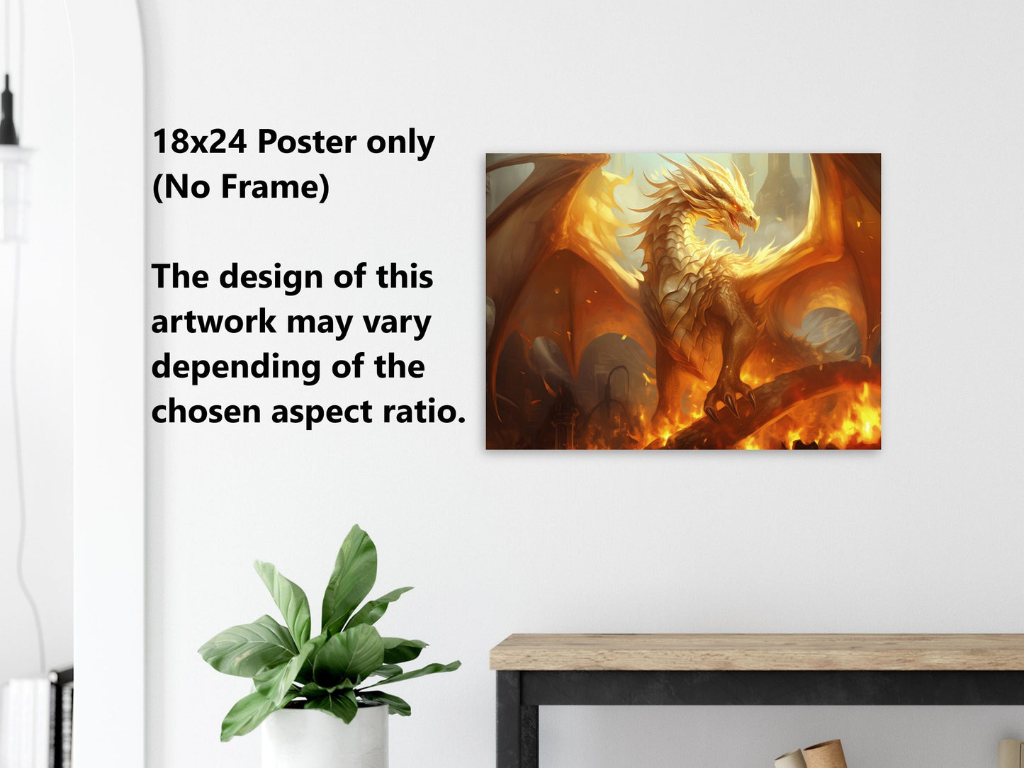 Gold Dragon Wall Art - Dragon of Light Poster - Fantasy Art Canvas - Gift for Gamer