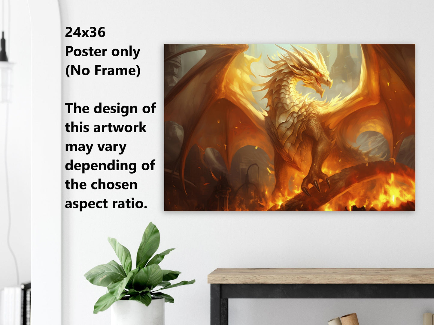 Gold Dragon Wall Art - Dragon of Light Poster - Fantasy Art Canvas - Gift for Gamer