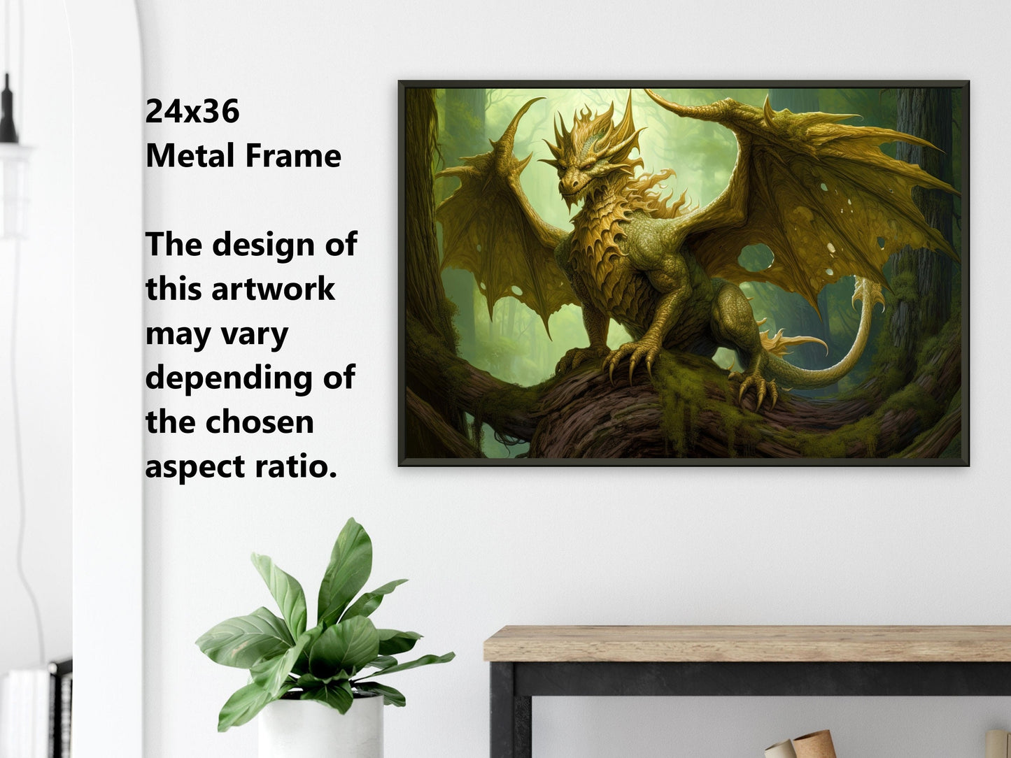 Green Dragon Wall Art - Green Nature Dragon Poster - Guardian of the Wild - Fantasy Art Canvas - Gift for Gamer