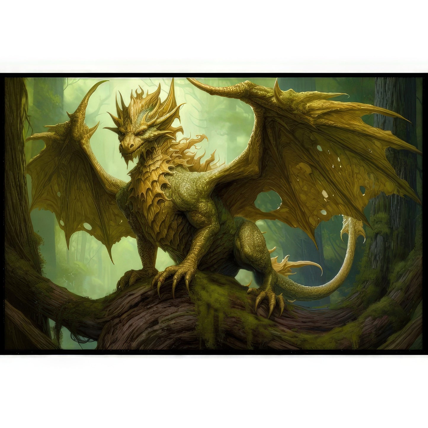 Green Dragon Wall Art - Green Nature Dragon Poster - Guardian of the Wild - Fantasy Art Canvas - Gift for Gamer