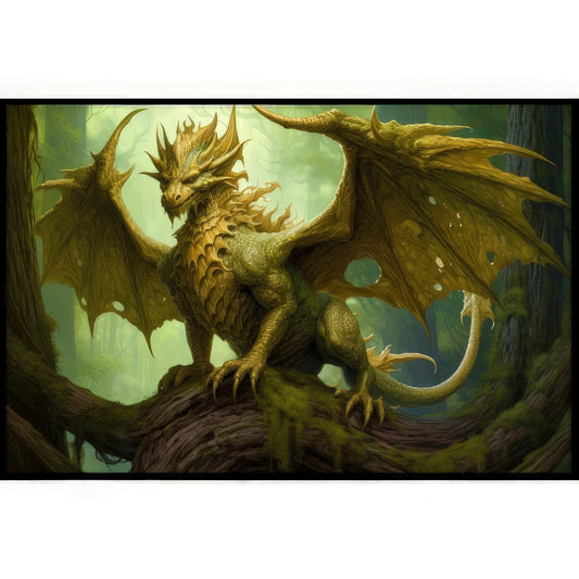 Green Dragon Wall Art - Green Nature Dragon Poster - Guardian of the Wild - Fantasy Art Canvas - Gift for Gamer