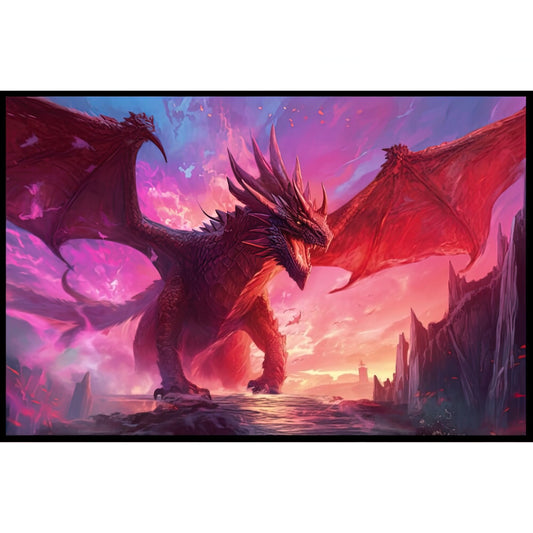 Red Dragon Wall Art - Red Dragon Poster - Fantasy Art Canvas - Framed Art Print - Gift for Gamer